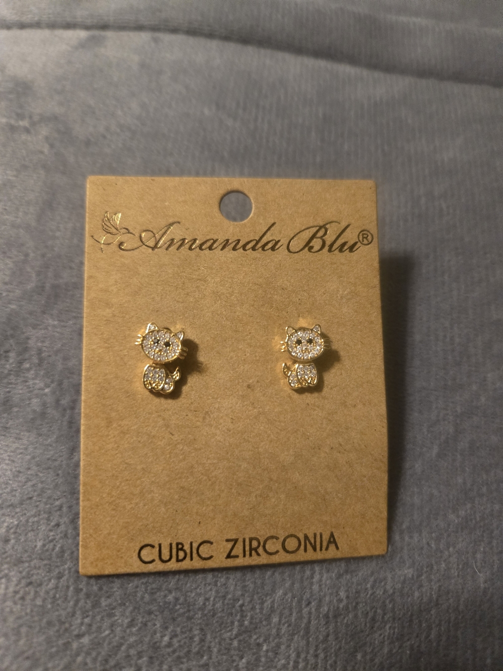 New Gold Cat Cubic Zirconia Stud Earrings